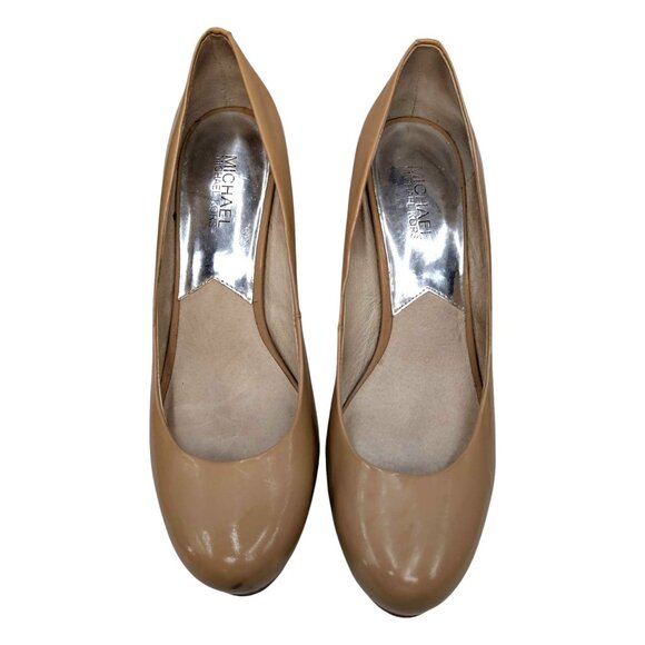 Michael Kors Leather Platform Pumps Womens Nude Beige 4" Stiletto Heel Size 9.5 - Picture 7 of 13